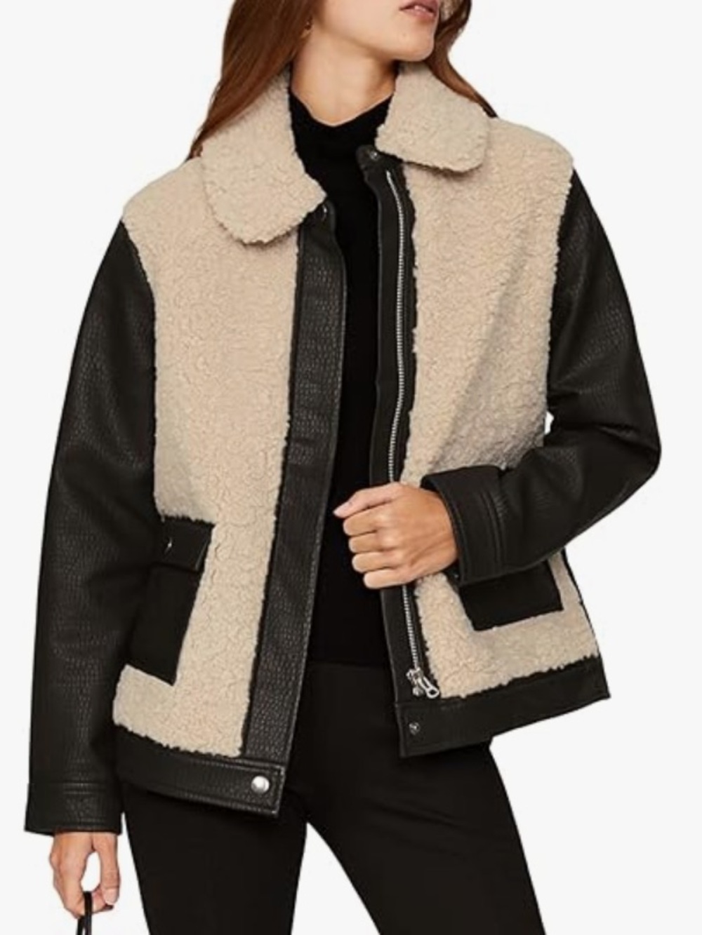 Peter Som Collective Sherpa Faux Leather Jacket coat size Large NEW - Picture 9 of 9